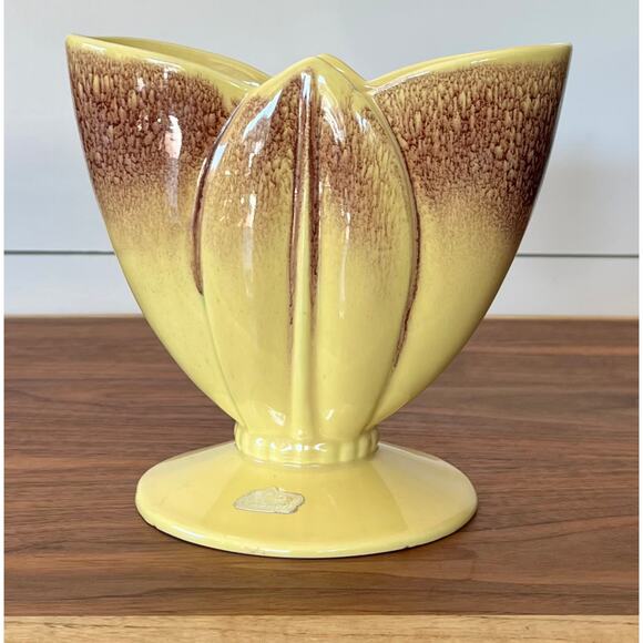 Royal Haeger Glazed Ceramic Yellow Brown Tulip Vase Ceramic Blended Beaded Base - Picture 1 of 13